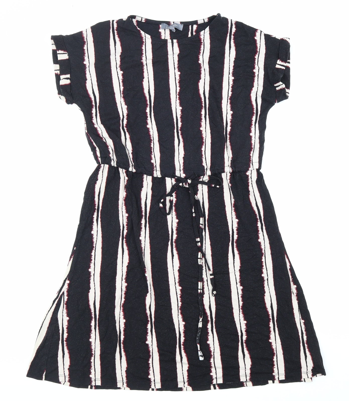 Principles Womens Black Striped Viscose Fit & Flare Size 12 Round Neck Drawstring