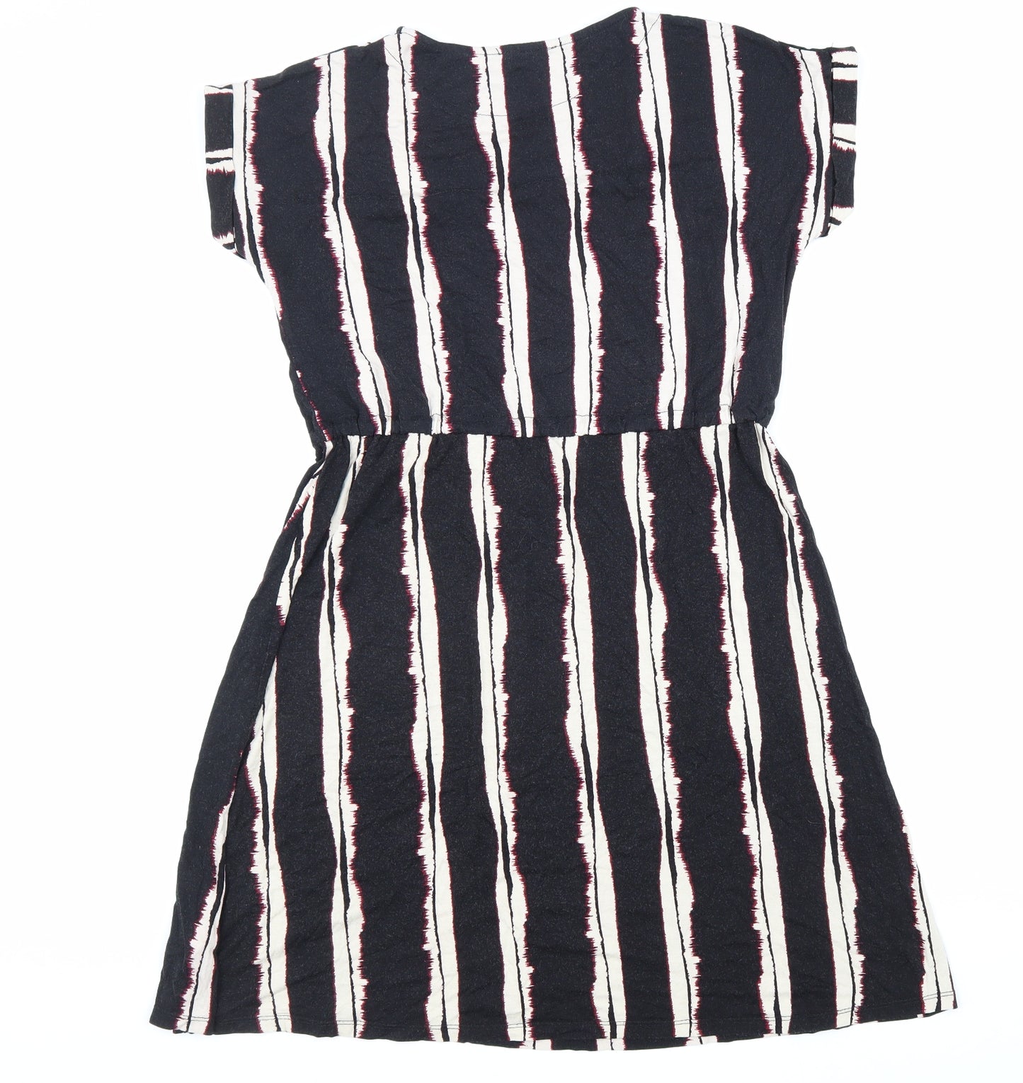 Principles Womens Black Striped Viscose Fit & Flare Size 12 Round Neck Drawstring