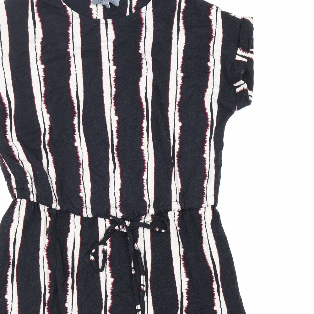 Principles Womens Black Striped Viscose Fit & Flare Size 12 Round Neck Drawstring