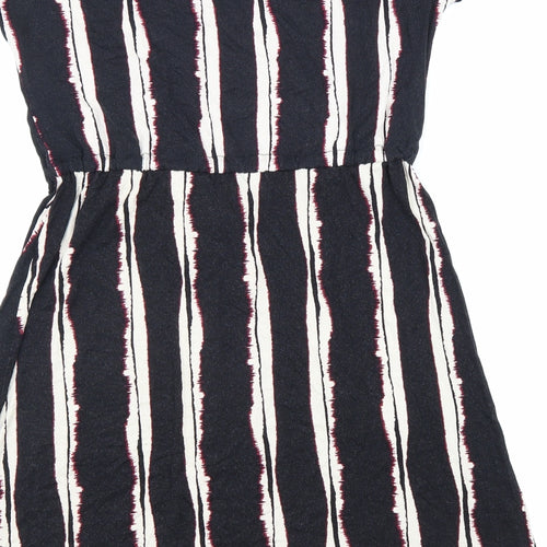 Principles Womens Black Striped Viscose Fit & Flare Size 12 Round Neck Drawstring