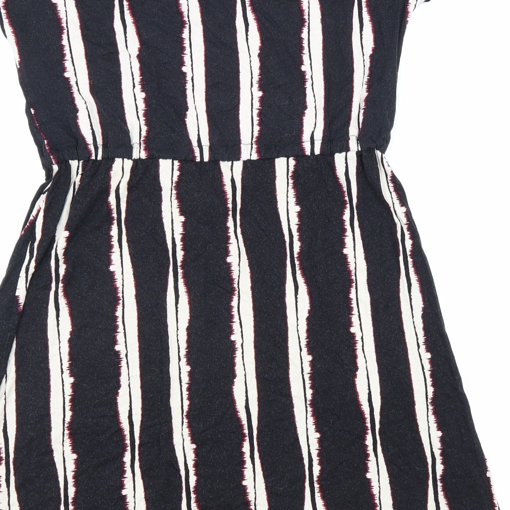 Principles Womens Black Striped Viscose Fit & Flare Size 12 Round Neck Drawstring