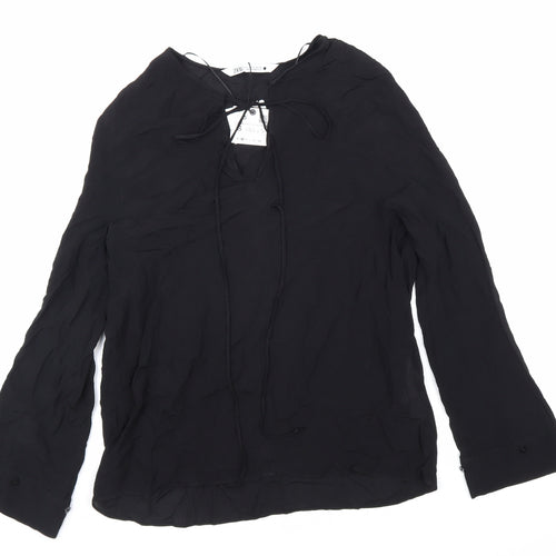 Zara Womens Black Viscose Basic Blouse Size S V-Neck