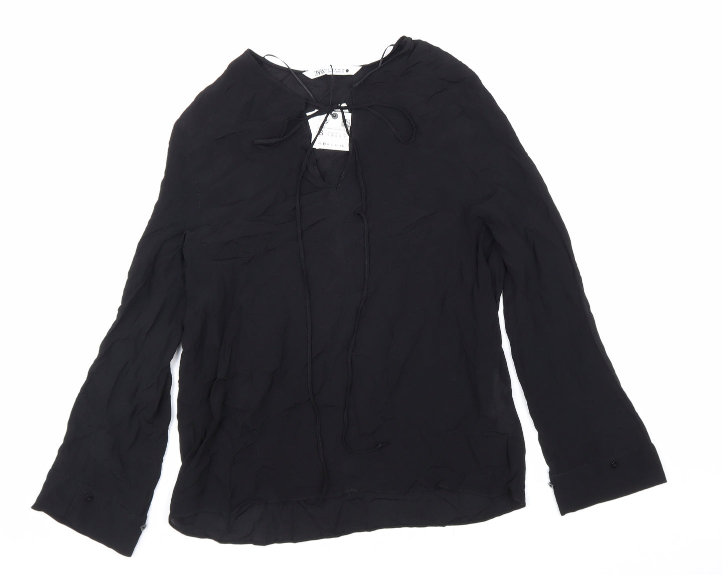 Zara Womens Black Viscose Basic Blouse Size S V-Neck
