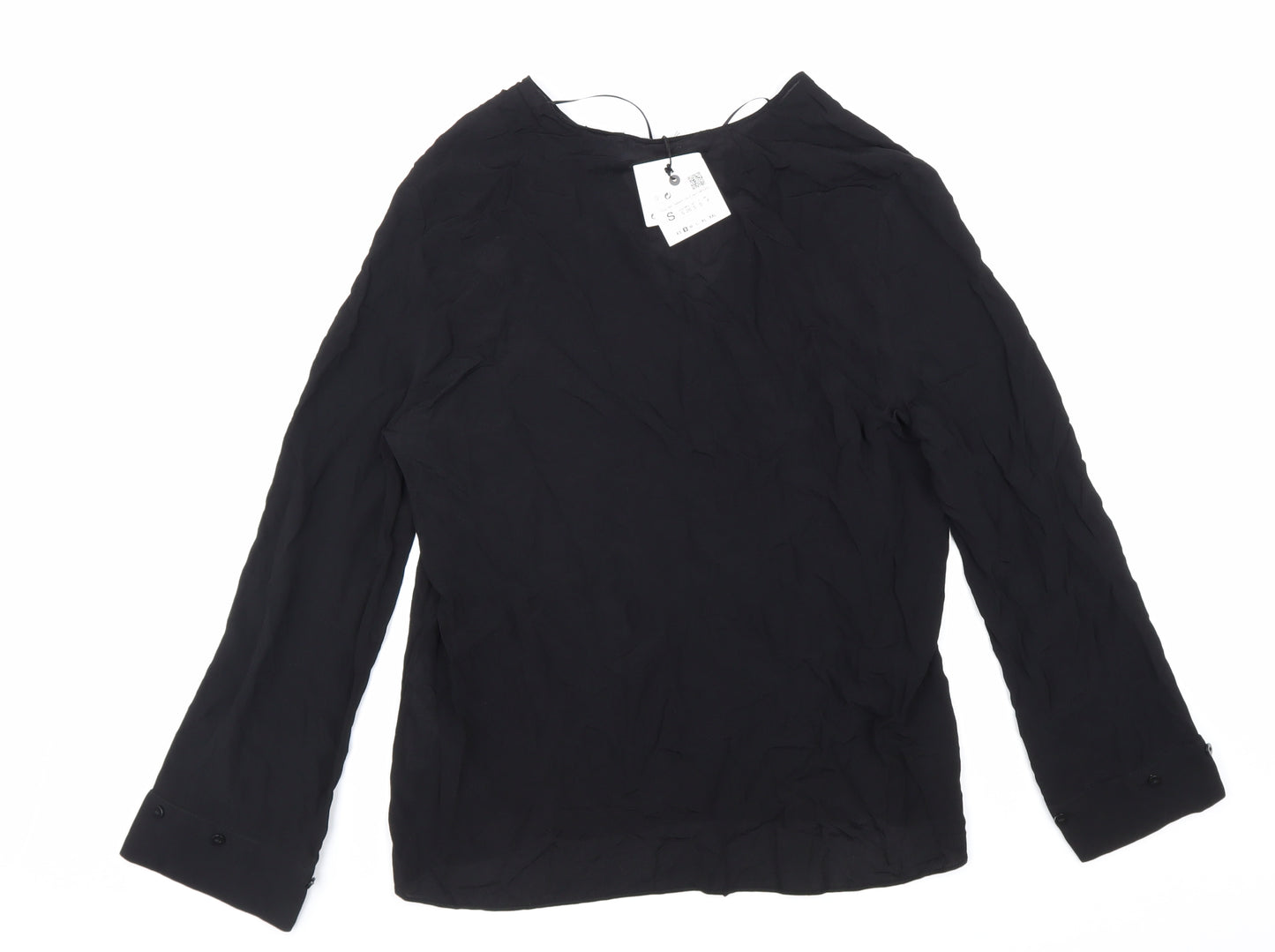 Zara Womens Black Viscose Basic Blouse Size S V-Neck