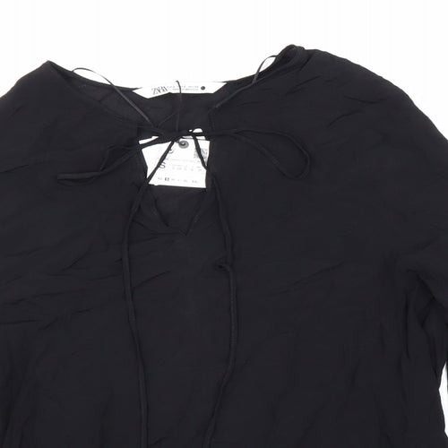 Zara Womens Black Viscose Basic Blouse Size S V-Neck