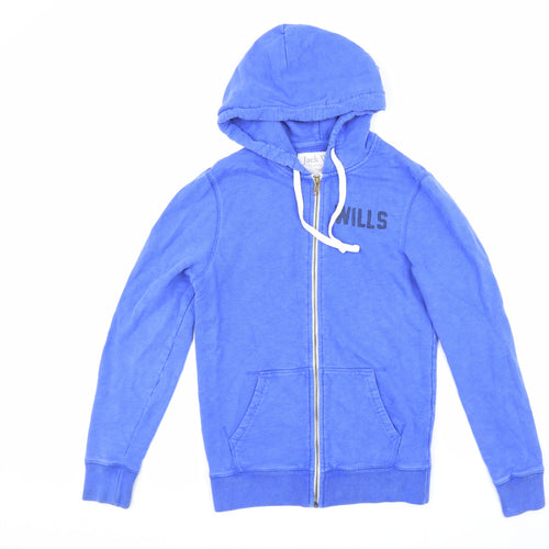 Jack Wills Womens Blue Herringbone 100% Cotton Full Zip Hoodie Size XS Zip