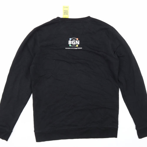 Preworn Mens Black Herringbone Polyester Pullover Sweatshirt Size L