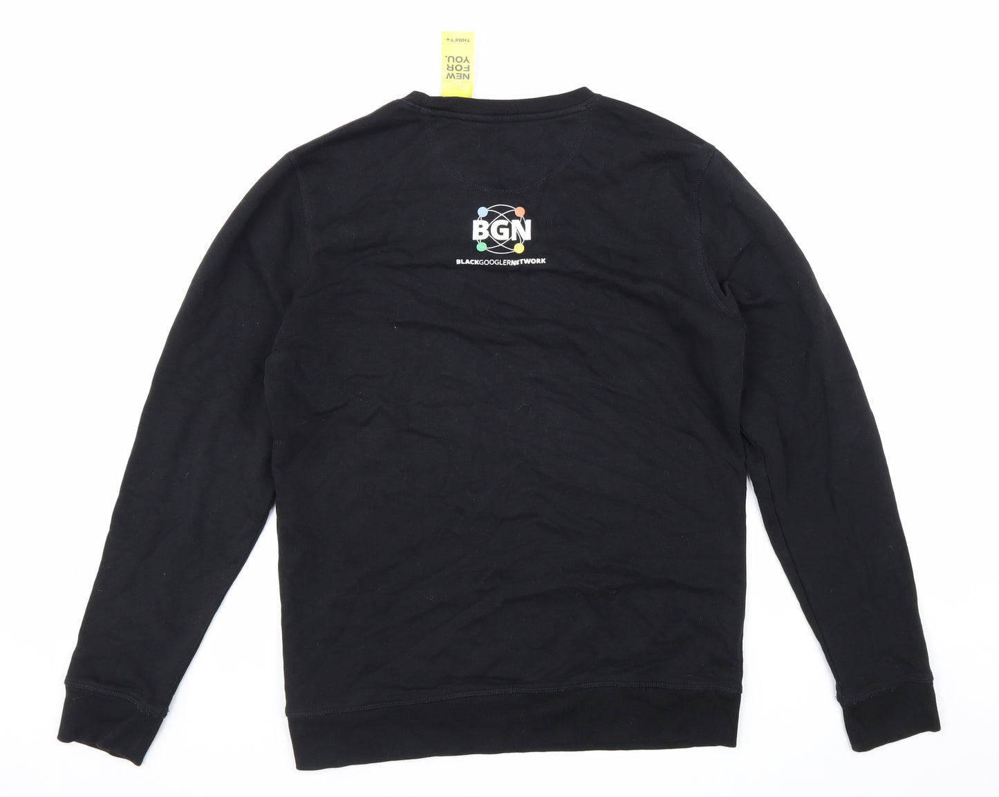 Preworn Mens Black Herringbone Polyester Pullover Sweatshirt Size L