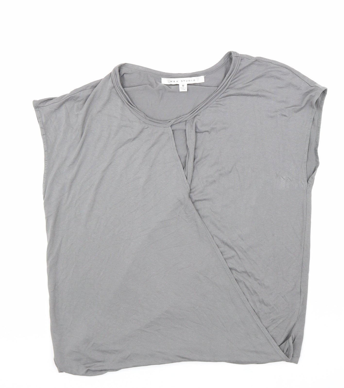 Max Studio Womens Grey Viscose Basic T-Shirt Size M Scoop Neck