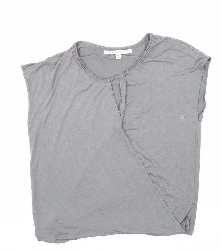 Max Studio Womens Grey Viscose Basic T-Shirt Size M Scoop Neck