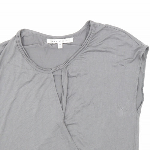 Max Studio Womens Grey Viscose Basic T-Shirt Size M Scoop Neck