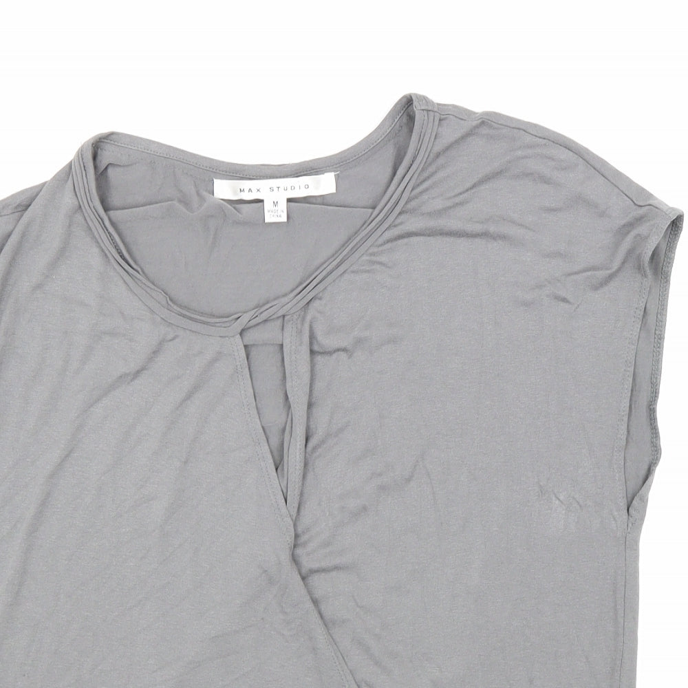 Max Studio Womens Grey Viscose Basic T-Shirt Size M Scoop Neck