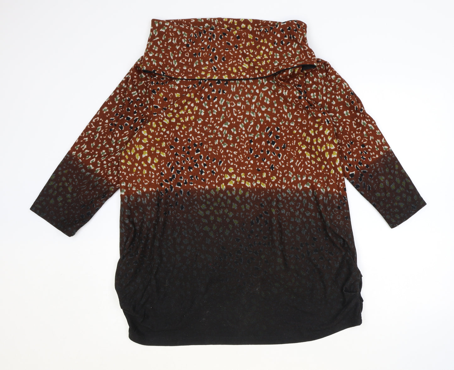 Klass Womens Orange Roll Neck Animal Print Polyester Pullover Jumper Size XL - Leopard Print Tunic