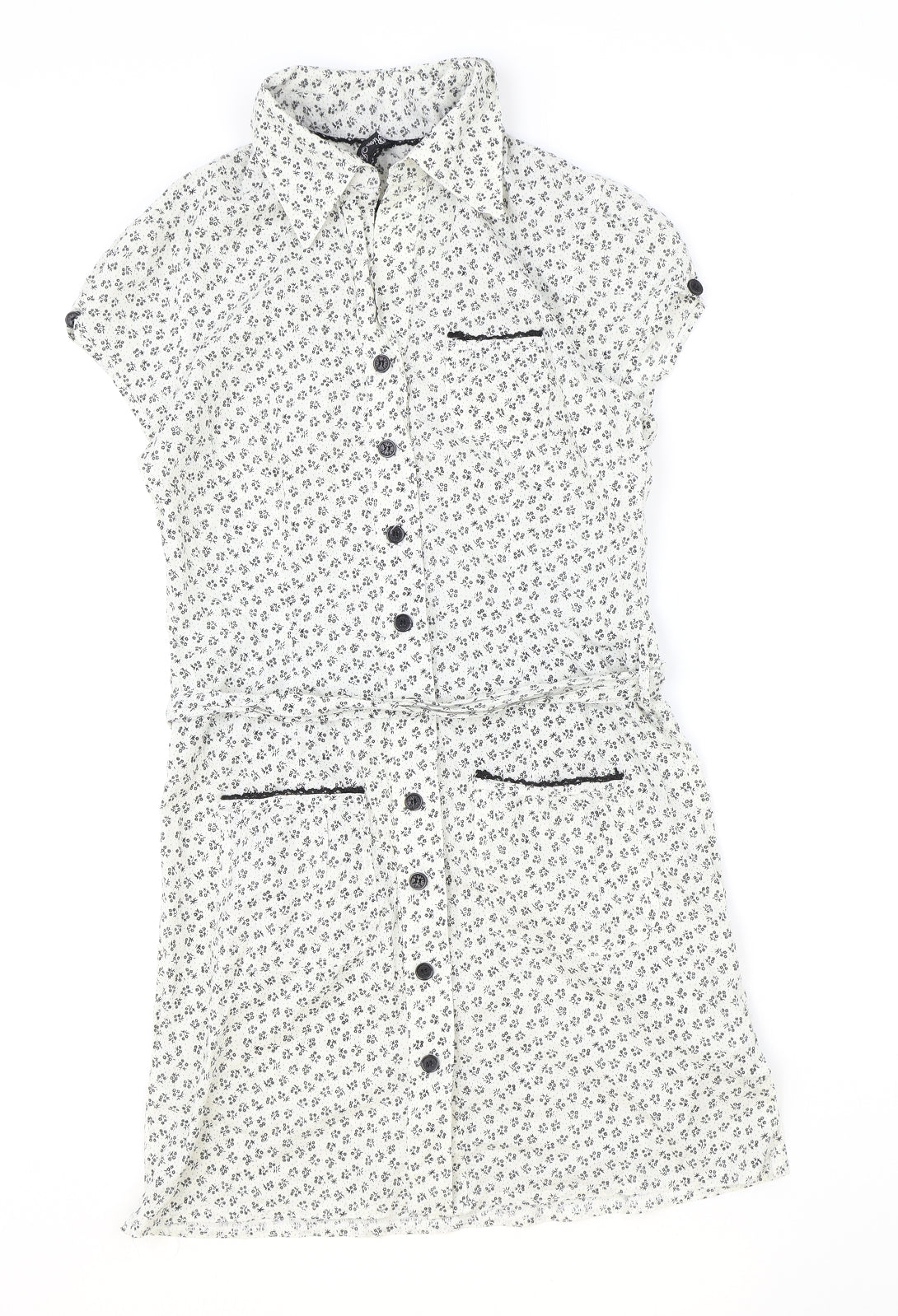 River Island Womens Ivory Floral 100% Cotton A-Line Size 8 Collared Button