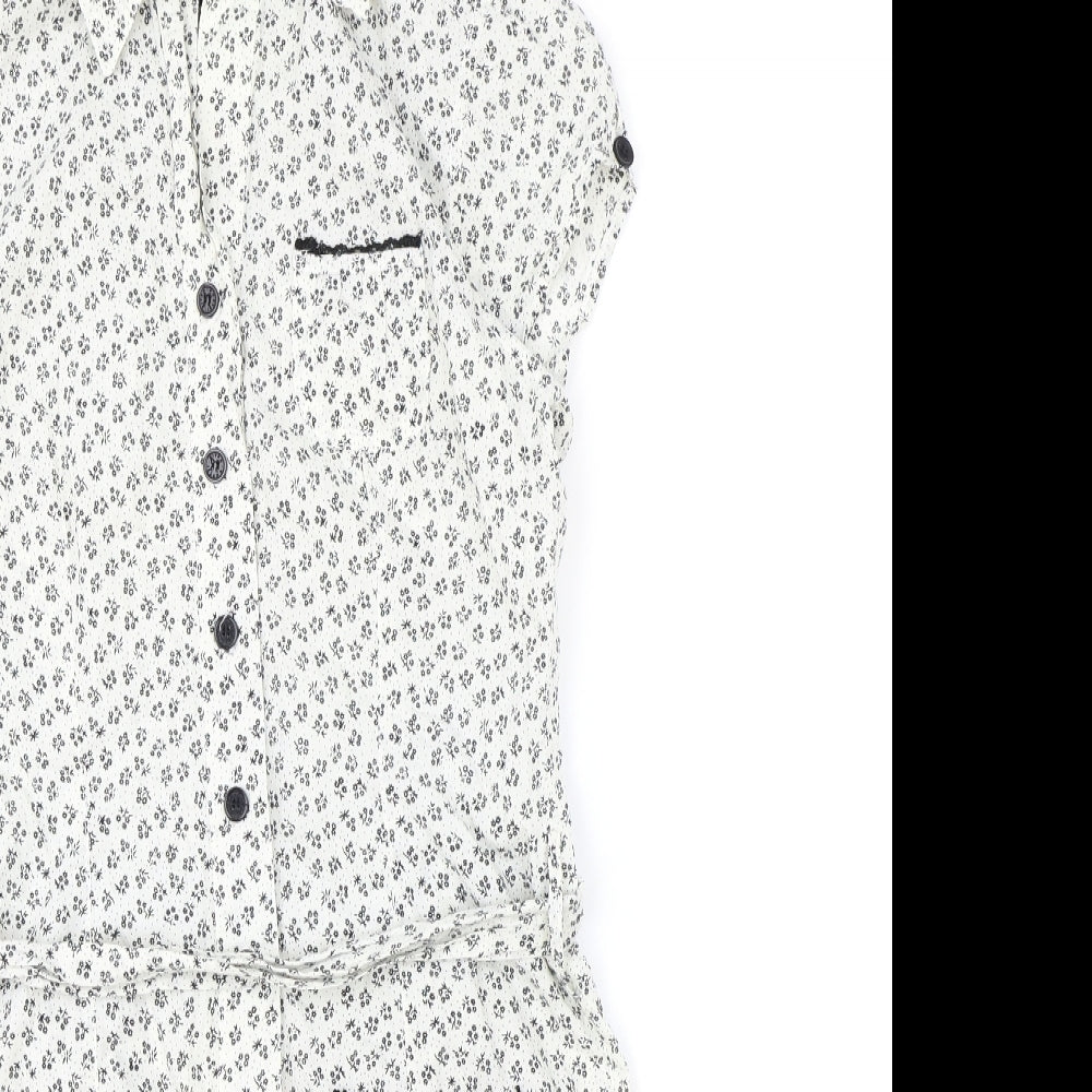 River Island Womens Ivory Floral 100% Cotton A-Line Size 8 Collared Button