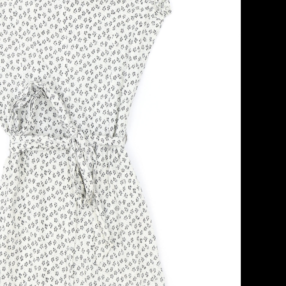 River Island Womens Ivory Floral 100% Cotton A-Line Size 8 Collared Button