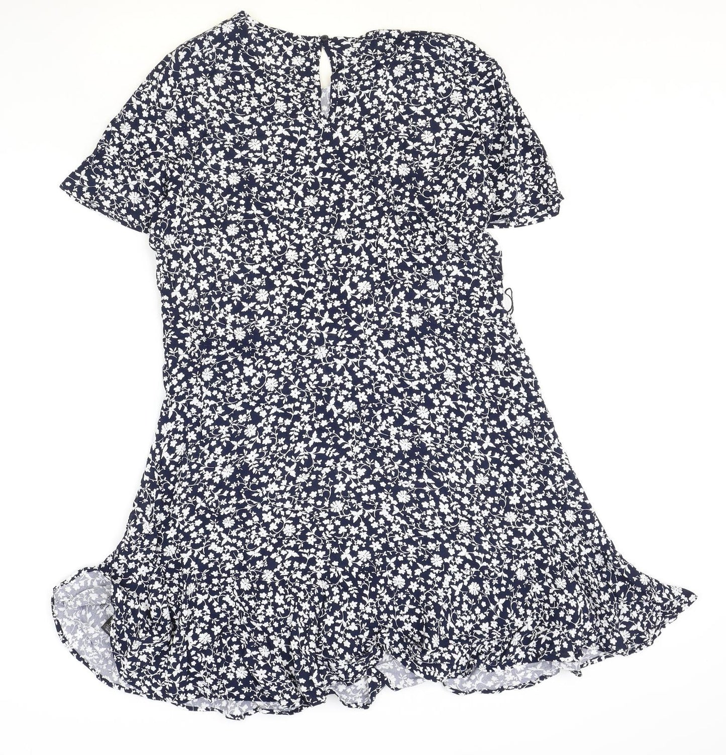 Marks and Spencer Womens Blue Floral Viscose A-Line Size 10 Round Neck Button