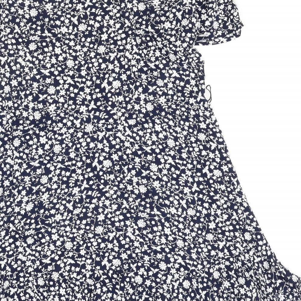 Marks and Spencer Womens Blue Floral Viscose A-Line Size 10 Round Neck Button