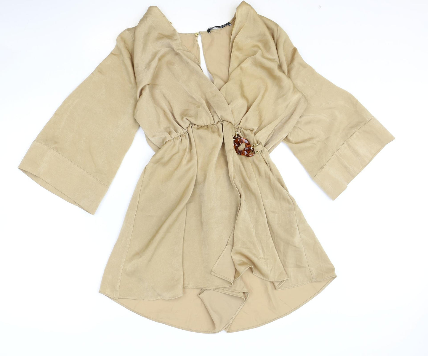 Zara Womens Brown Polyester Playsuit One-Piece Size M Button