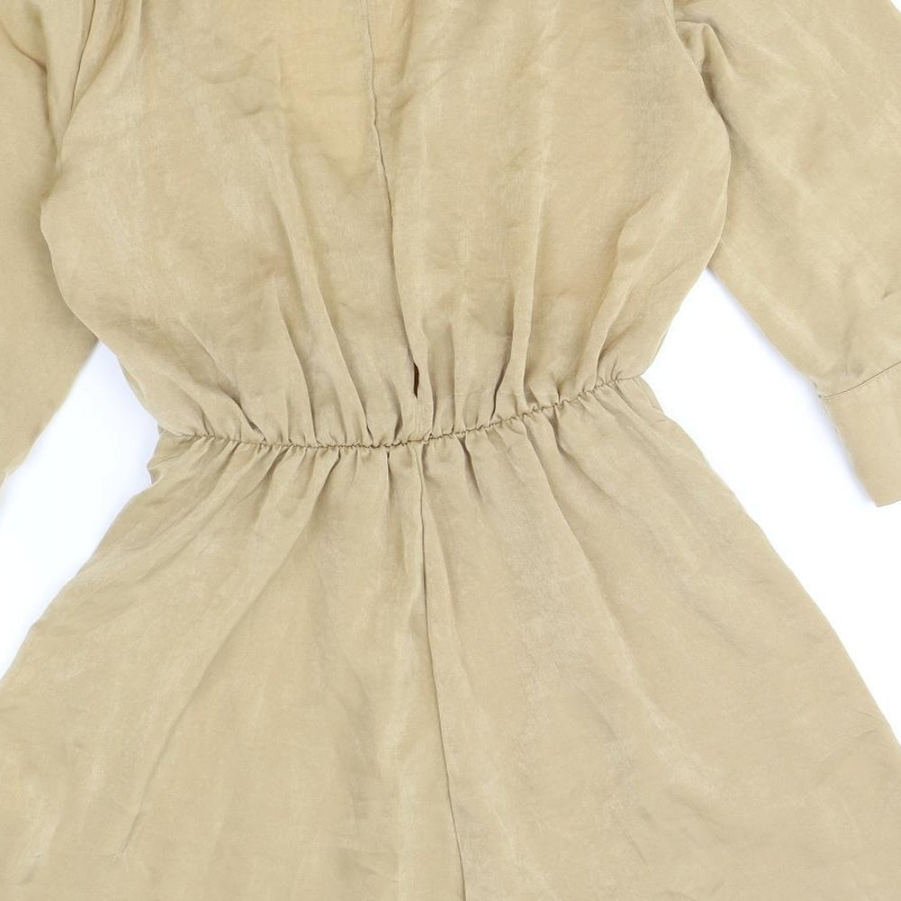 Zara Womens Brown Polyester Playsuit One-Piece Size M Button
