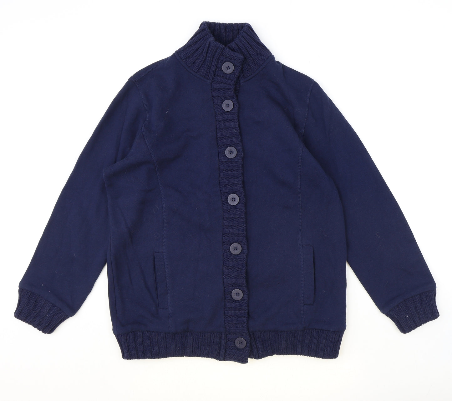 Damart Womens Blue Mock Neck Cotton Cardigan Jumper Size M