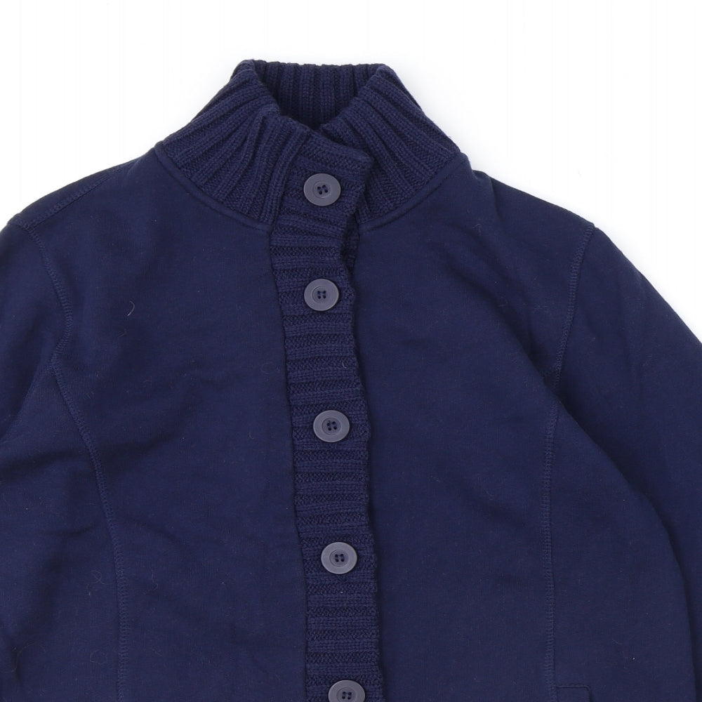 Damart Womens Blue Mock Neck Cotton Cardigan Jumper Size M