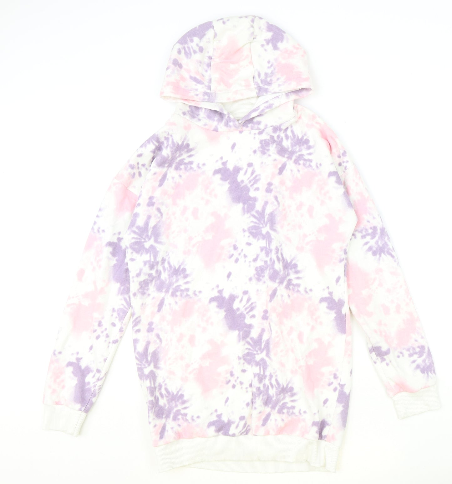 F&F Girls White Geometric Cotton Pullover Hoodie Size 13-14 Years Pullover