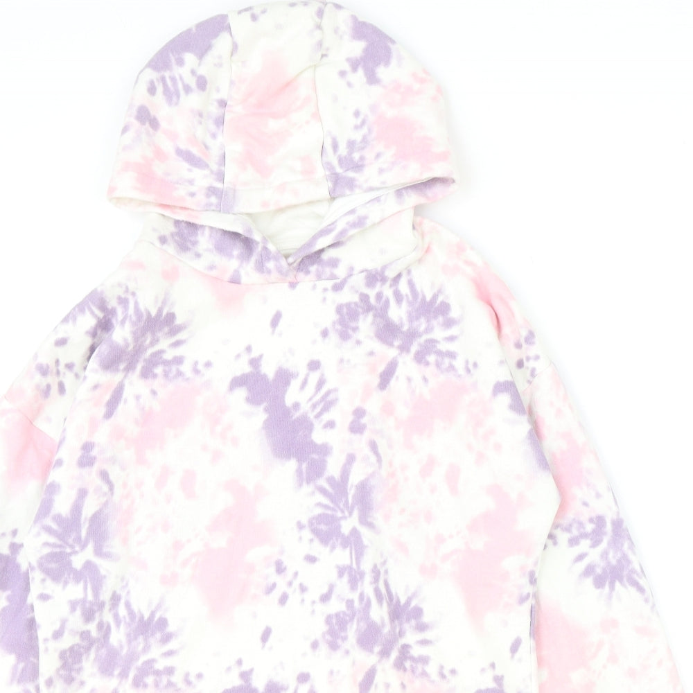 F&F Girls White Geometric Cotton Pullover Hoodie Size 13-14 Years Pullover