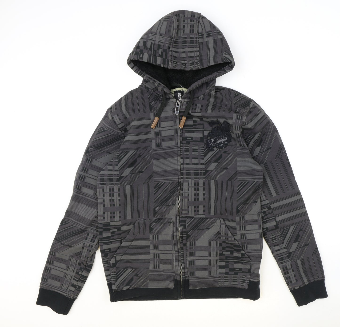 Billabong Mens Grey Geometric Cotton Full Zip Hoodie Size M