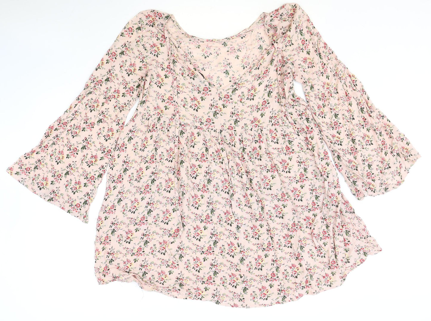 Atmosphere Womens Pink Floral Viscose Trapeze & Swing Size 12 Scoop Neck Pullover