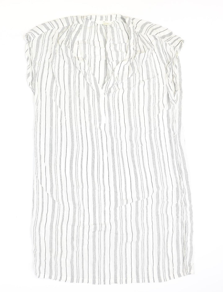 H&M Womens Ivory Striped Viscose A-Line Size 8 V-Neck Button