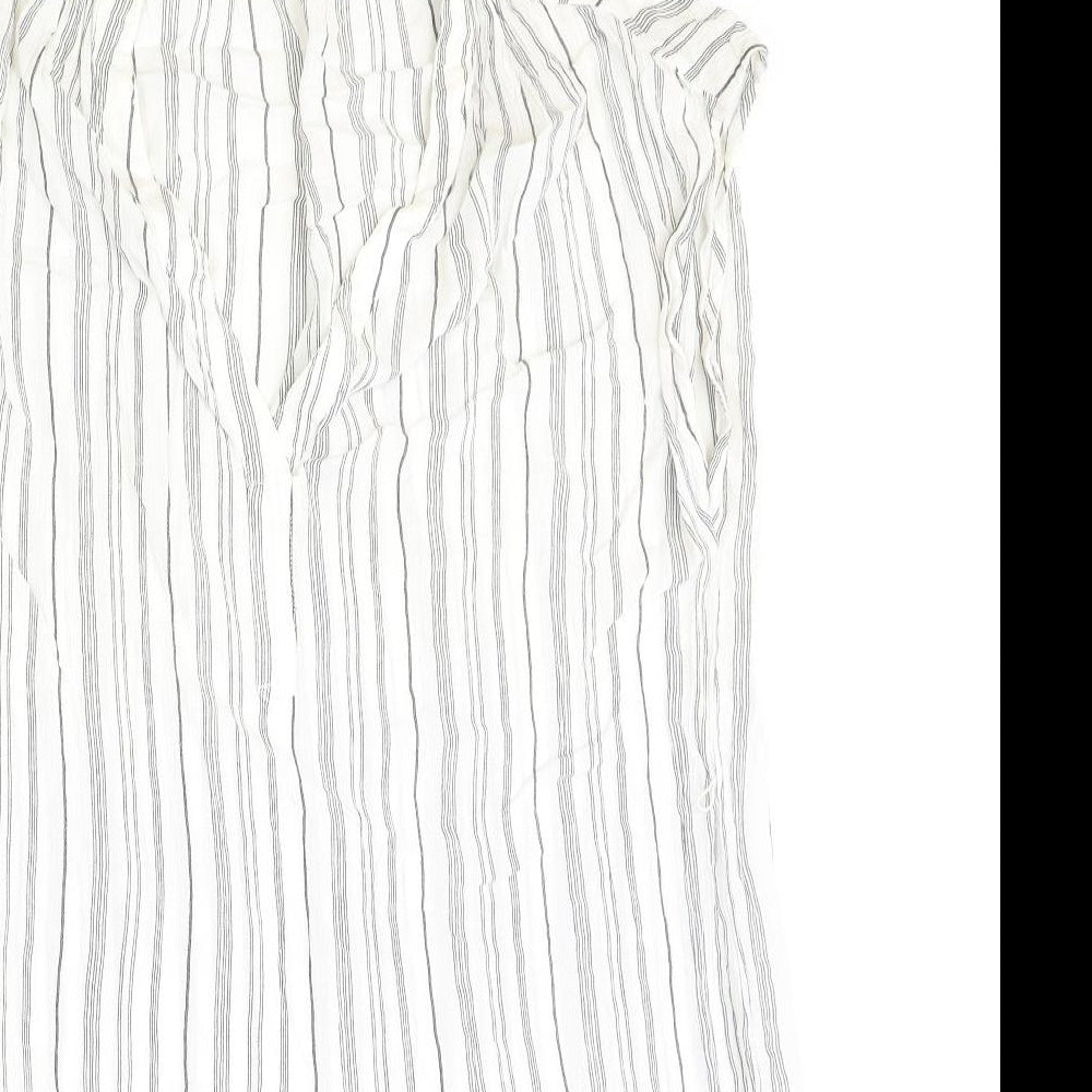 H&M Womens Ivory Striped Viscose A-Line Size 8 V-Neck Button