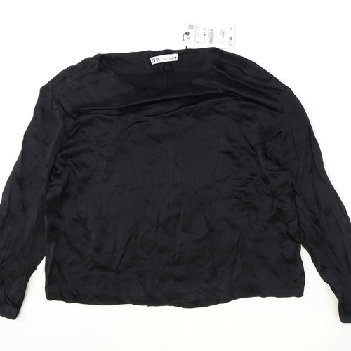 Zara Womens Black Viscose Basic Blouse Size L Round Neck