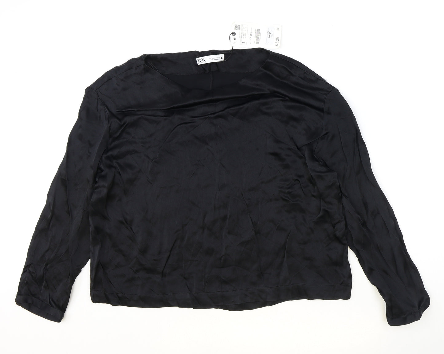 Zara Womens Black Viscose Basic Blouse Size L Round Neck