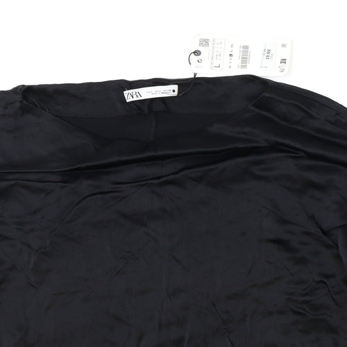 Zara Womens Black Viscose Basic Blouse Size L Round Neck