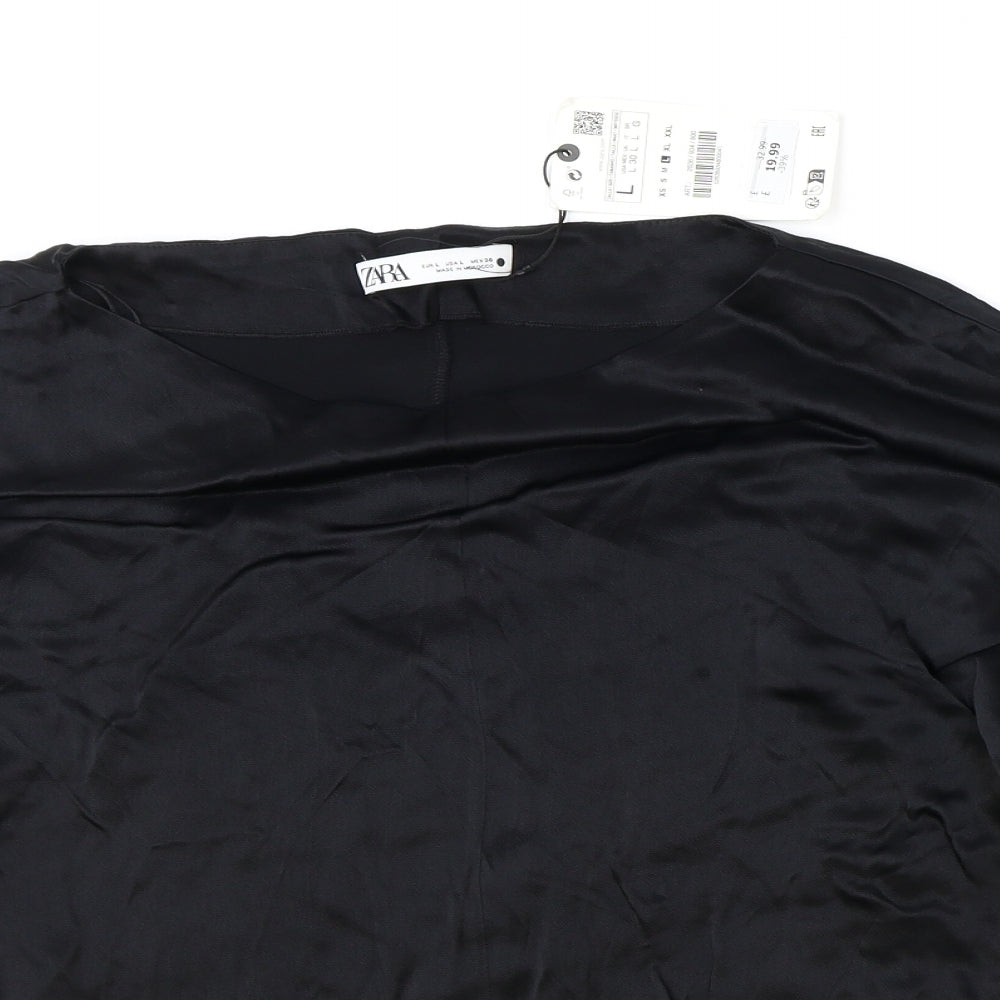 Zara Womens Black Viscose Basic Blouse Size L Round Neck
