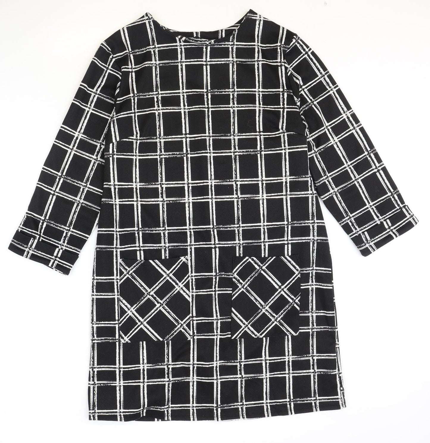 Primark Womens Black Geometric Polyester A-Line Size 14 Round Neck Pullover