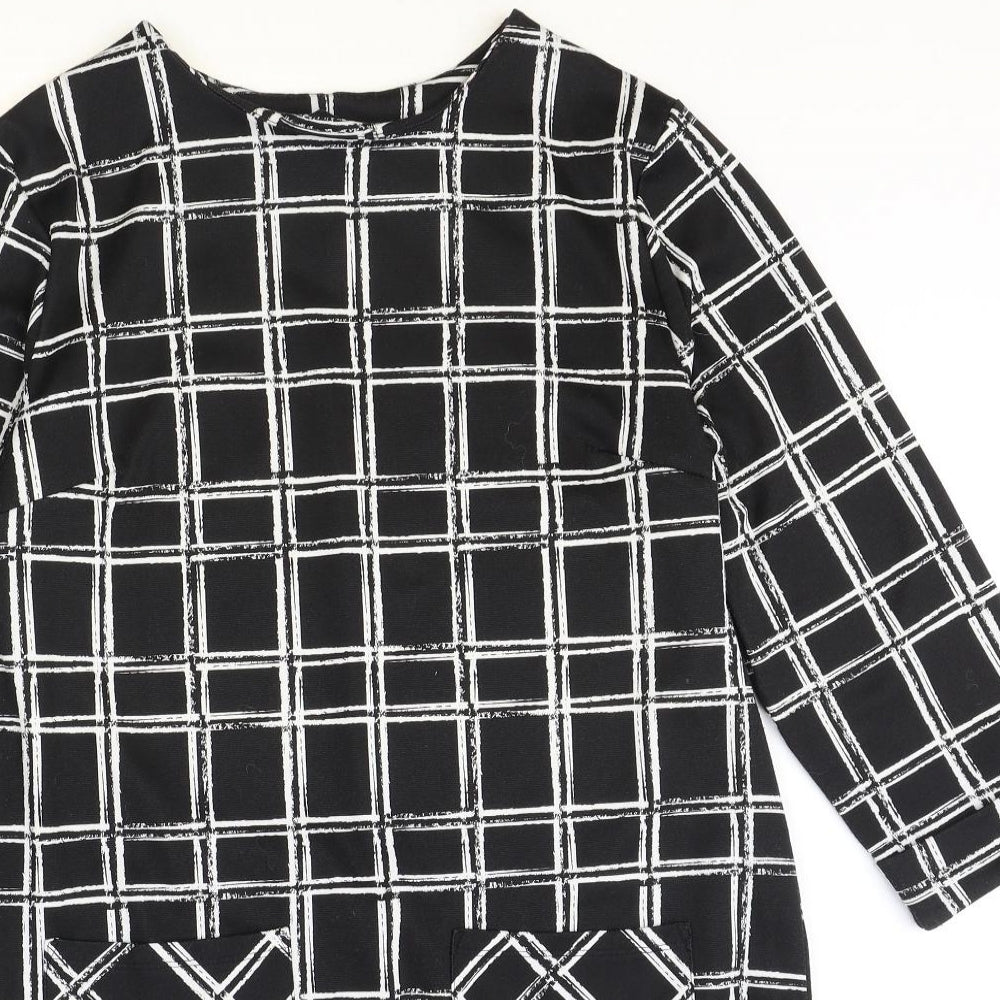 Primark Womens Black Geometric Polyester A-Line Size 14 Round Neck Pullover