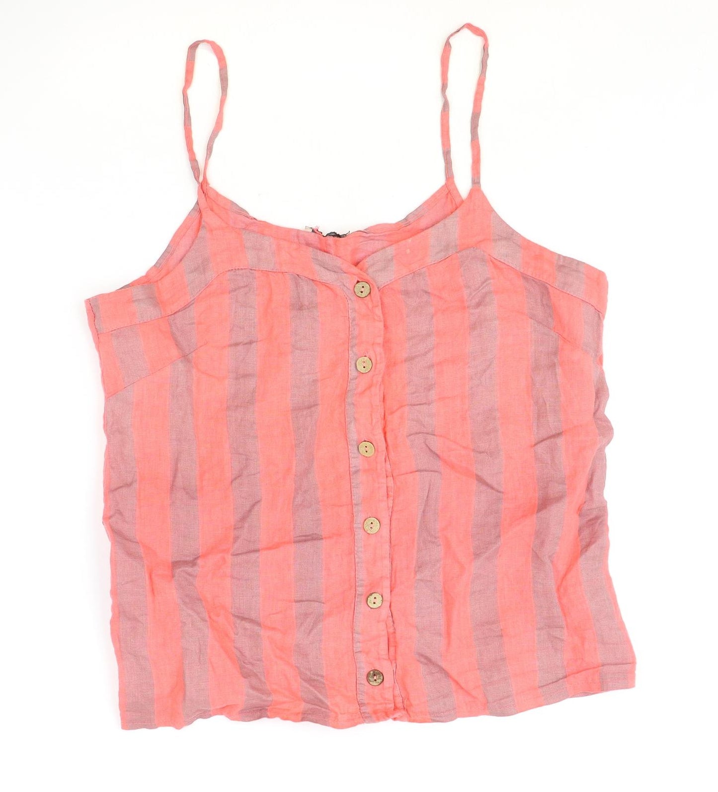 francesca bettini Womens Pink Striped Linen Basic Tank Size M Round Neck