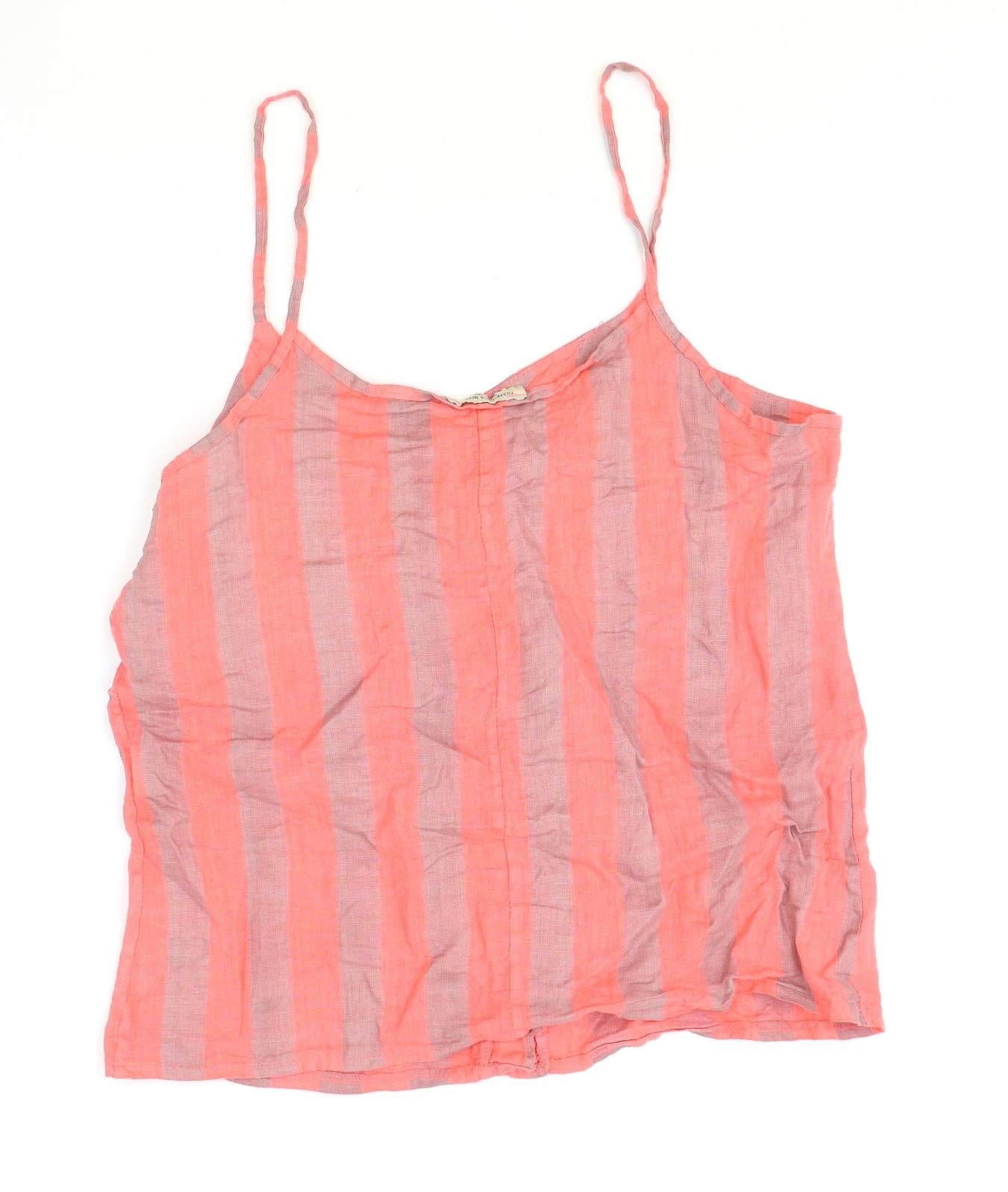 francesca bettini Womens Pink Striped Linen Basic Tank Size M Round Neck