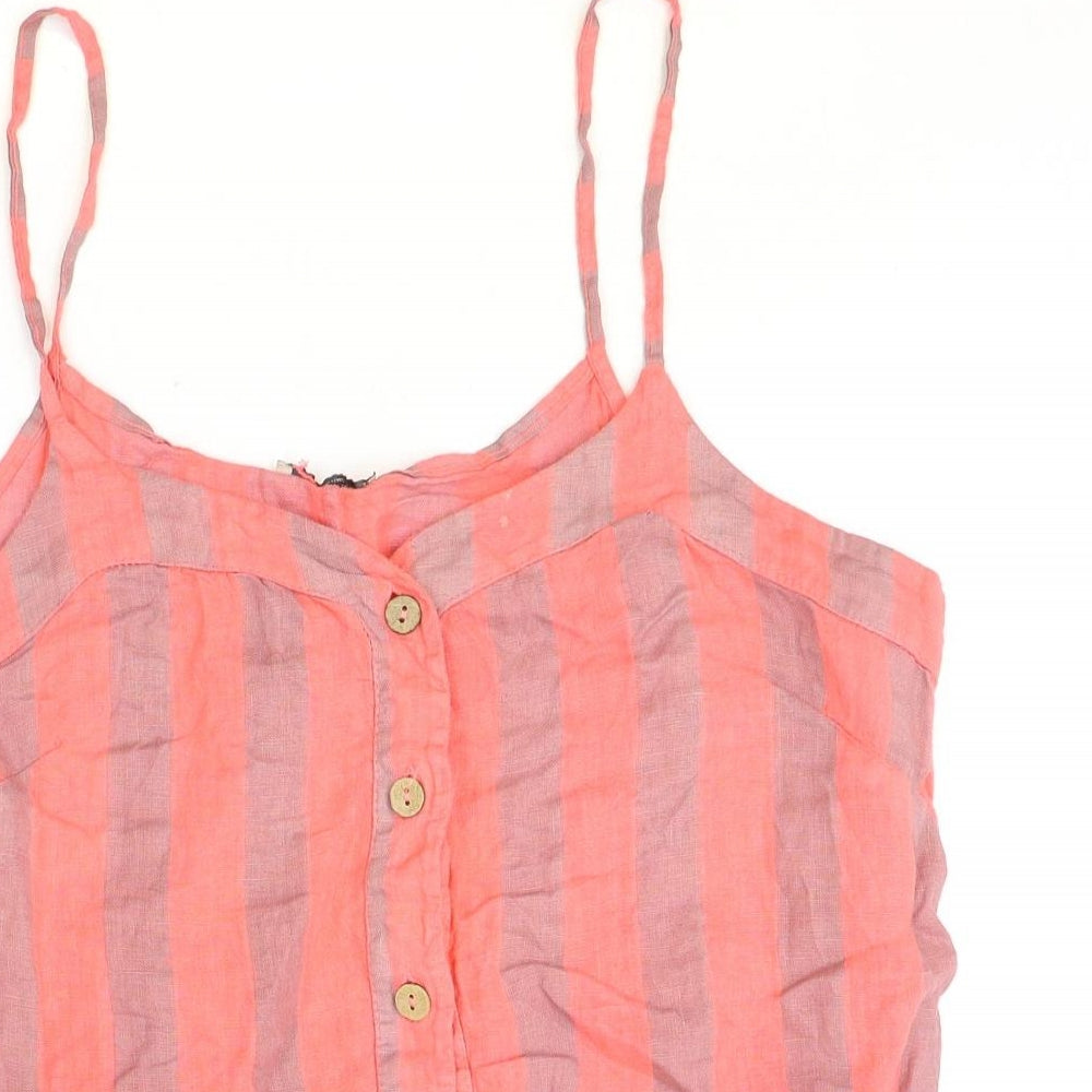 francesca bettini Womens Pink Striped Linen Basic Tank Size M Round Neck