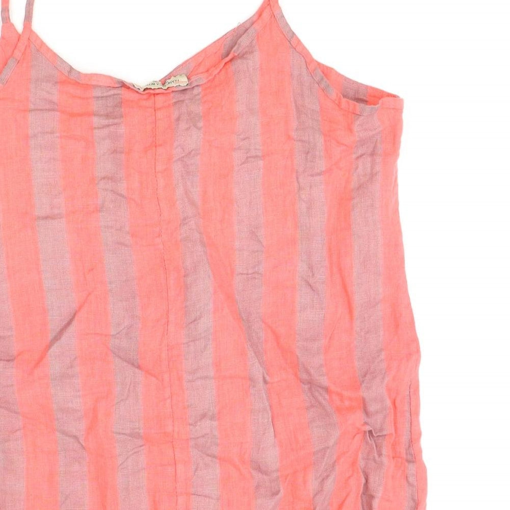 francesca bettini Womens Pink Striped Linen Basic Tank Size M Round Neck