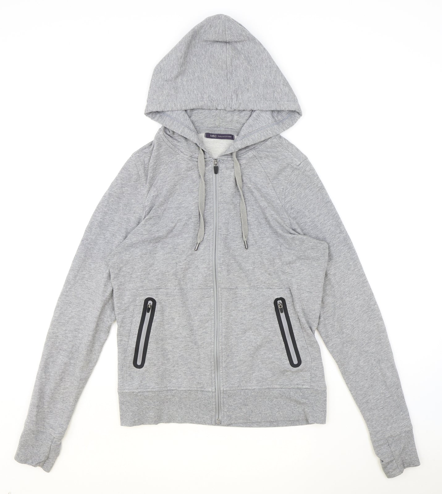 Marks and Spencer Womens Grey Cotton Full Zip Hoodie Size 12 Zip