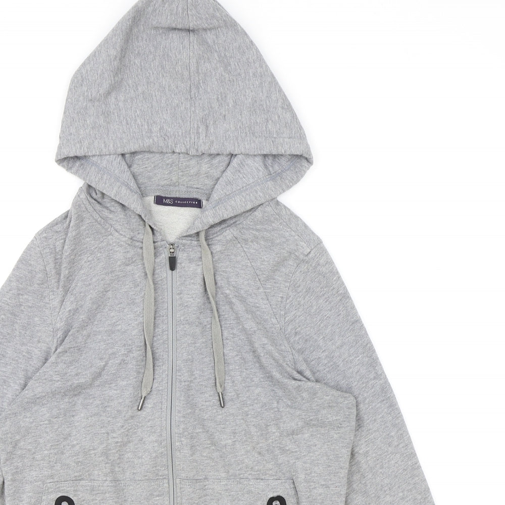 Marks and Spencer Womens Grey Cotton Full Zip Hoodie Size 12 Zip