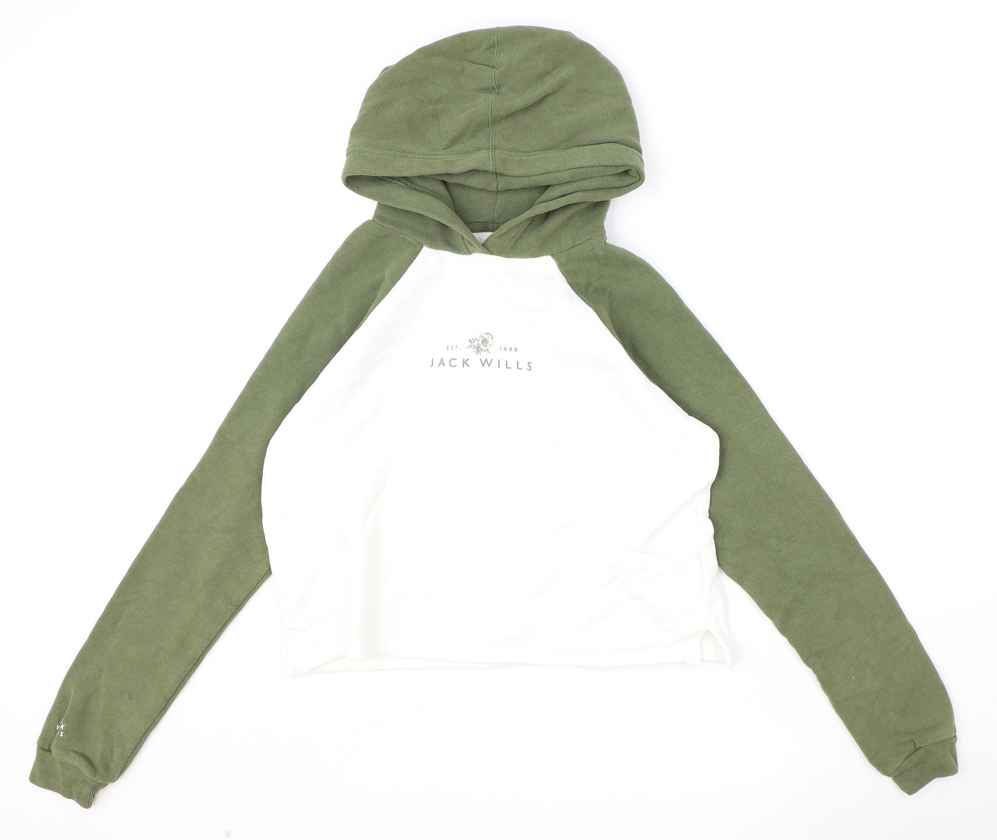 Jack Wills Womens Ivory Colourblock Cotton Pullover Hoodie Size 8 Pullover - Cropped
