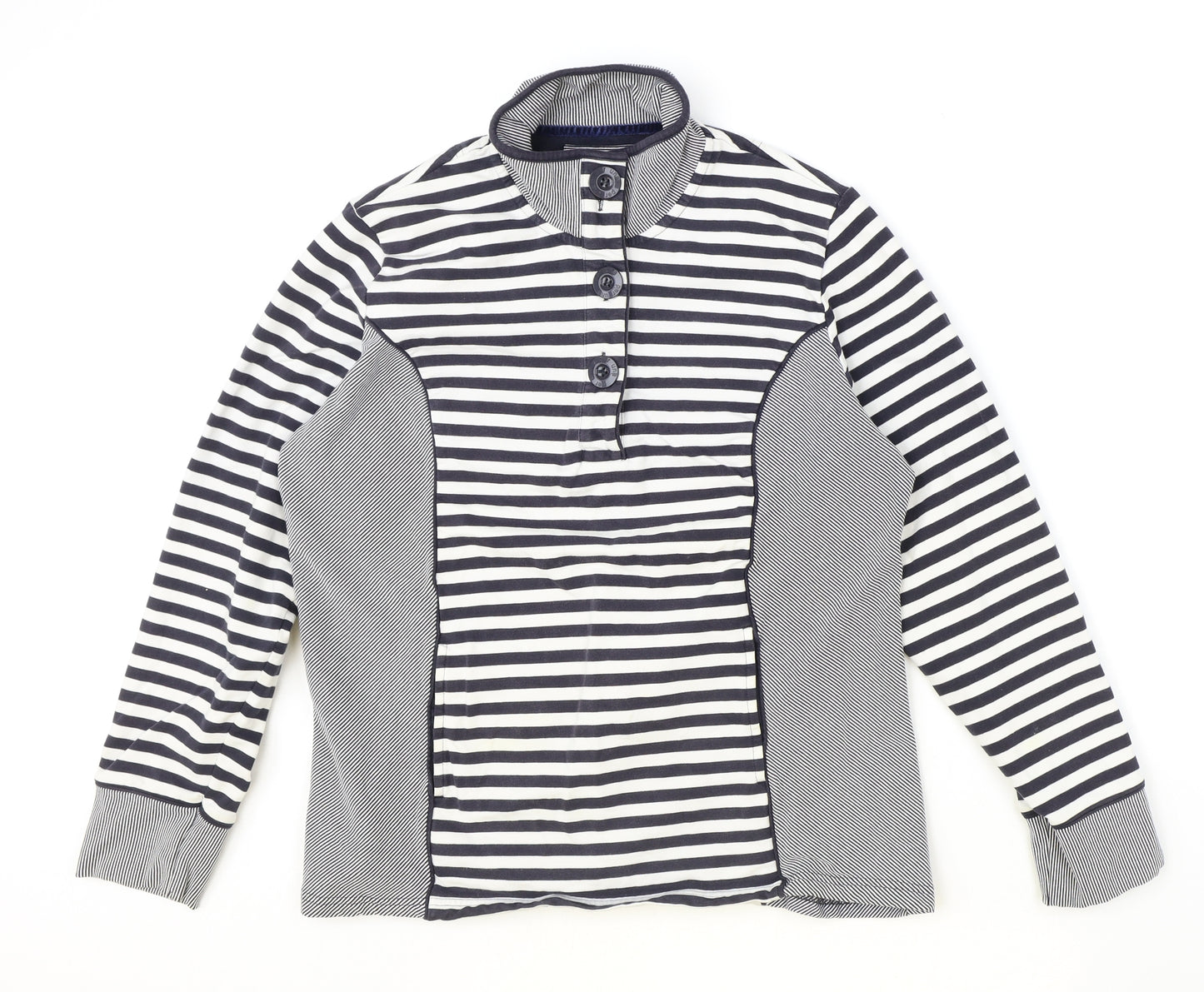 Marks and Spencer Womens Black Striped Cotton Pullover Sweatshirt Size L Button - Henley
