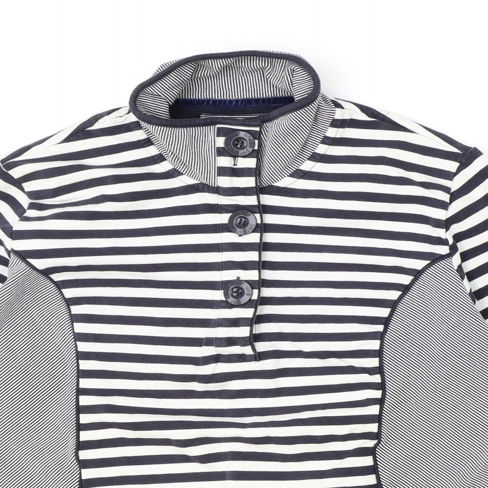 Marks and Spencer Womens Black Striped Cotton Pullover Sweatshirt Size L Button - Henley