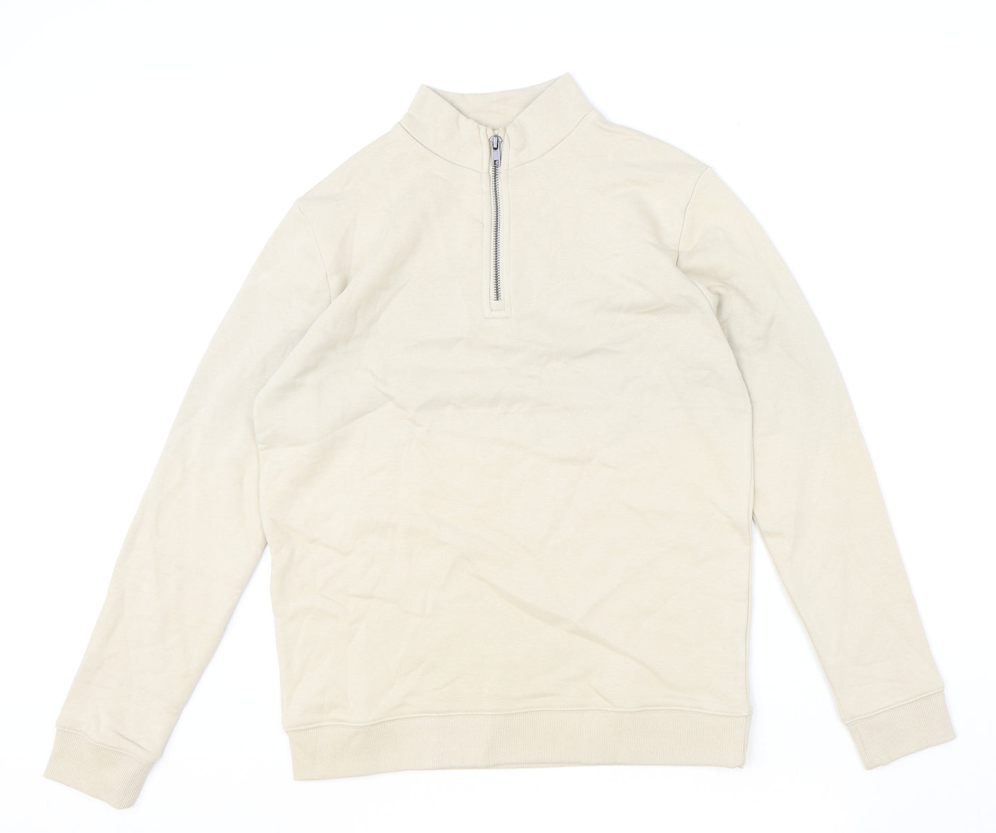 Marks and Spencer Boys Beige Cotton Pullover Sweatshirt Size 13-14 Years Zip