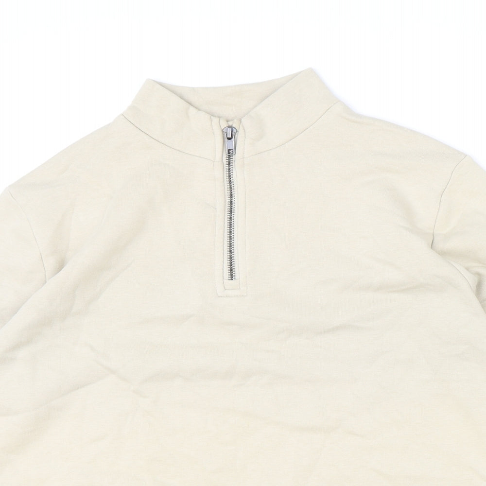 Marks and Spencer Boys Beige Cotton Pullover Sweatshirt Size 13-14 Years Zip