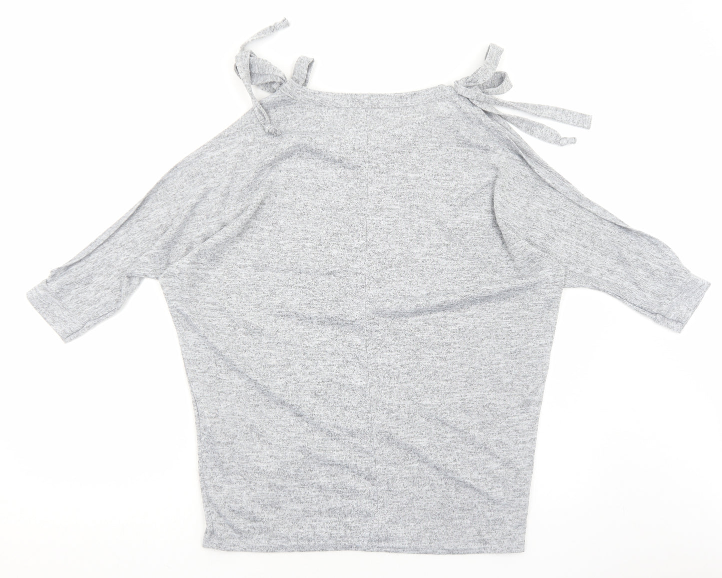 Blue Vanilla Womens Grey Polyester Basic Blouse Size S Round Neck - Cold Shoulder